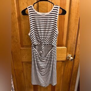 Aerie Navy/white striped dress with cutout.